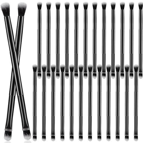 24 Pcs Eyeshadow Smudge Brush 2 in 1 Eyeshadow Double Ended Concealer Brush Under Eye Small Soft Firm Pointed Foundation Makeup Applicator for Blending Eye Shadow Liner(Black)