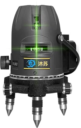 (Outdoor Super Bright) 5 lines laser level 360 self leveling Precision Cross Line level tool Green beam with 360° Rotating base Digital Li-ion Battery 5 Strong light spots 1 Plumb point