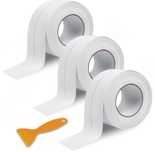 YICOTA Bath Sealant Strips 3 Rolls Self Adhesive Bathroom Sealant Tapes with Sealing Tool White Anti Mould Caulk Strip Waterproof Seal Tape for Bathtub Toilet Kitchen Shower Wall Corner