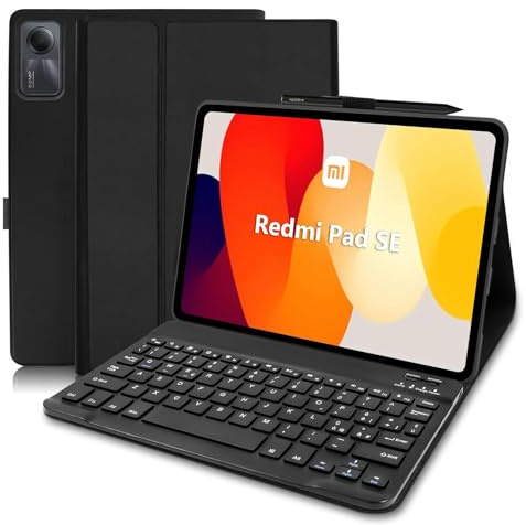 COEZFE Custodia con Tastiera per Xiaomi Redmi Pad SE 11, Layout Italiano Bluetooth Tastiera per Xiaomi Redmi Pad SE 11 pollici, Custodia Tastiera per Xiaomi Redmi Pad SE 2023, Nero