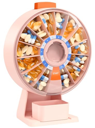 Daviky Tablettenbox, Großer Pillendose zur Wandmontage oder freien Aufstellung, Tablettenbox 14 tage Druckknopf-Design, Wochen-Pillendose für Vitamine, Medikamente & Fischöl (Rosa)