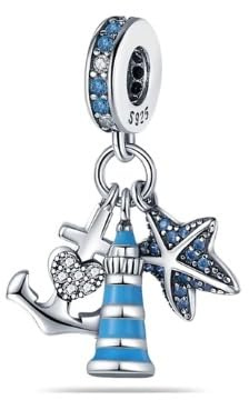 The Charmery Charm en argent 925 avec ancre et étoile de mer compatible avec les bracelets Pandora, Trollbeads, Chamilia, Biagi et de nombreux autres bracelets à breloques britanniques.