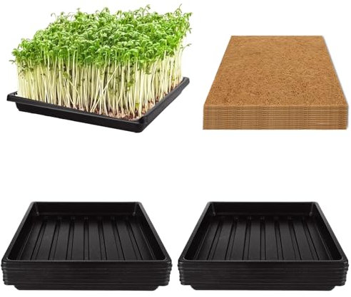 EATHEATY Set di 12 tappetini per la coltivazione di microgreens con vassoio, 25,4 x 25,4 cm, vassoi quadrati per la coltivazione di semi di micro verdi, kit di coltivazione di erbe aromatiche con