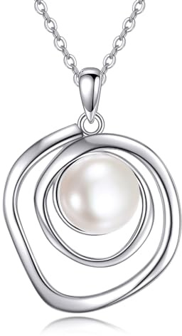 VONALA Perlenketten Damen 925 Sterling Silber Weiß Perlenkette Mit Anhänger Single Perlenkette Perlenschmuck Perlen Halskette für Damen Mädchen Mom Frau