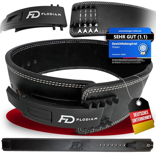 Flodiam Profi Gewichthebergürtel Full Power Design Herren & Damen [Schnellverstell] Hebelverschluss Gym Lifting Belt Fitness Gürtel Büffelleder Weightlifting Powerlifting - Jetzt Größe Wählen!