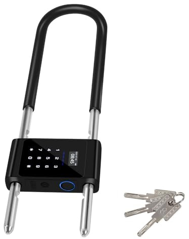 YiToo Langes U-förmiges intelligentes Kombinationsvorhängeschloss, RFID-Bluetooth-Fingerabdruckschloss mit Schlüssel-Backup, verstellbarer Bügel für Außenzaun, Tor, Pool, Schuppen, Büro, Glas,