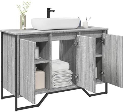 Möbelsets Badmöbel Sets Badezimmer Waschbecken Schrank Grau Sonoma 91x35x60cm Holzwerkstoff