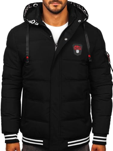 BOLF Hombre Chaqueta De Invierno Para Acolchada Con Capucha De Plumas Deportiva Con Cremallera Calidez Ocio Al Aire Libre Estilo Informal Básico 62M9517 Negro S [4D4]