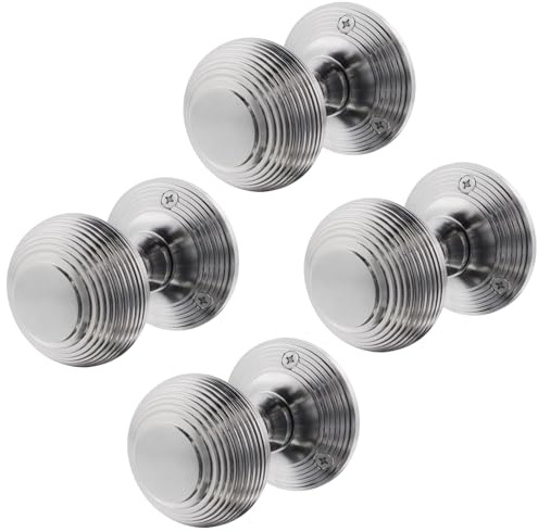 EAI Satin Chrome Door Knobs, 2 Pairs - Beehive | 2 Pairs of Beehive Mortice 55mm Door Knobs for Internal Doors, Fixings Included