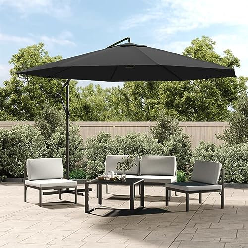 Homgoday Sombrilla voladiza con Poste de Aluminio Gris Antracita 350 cm Sombrilla voladiza Parasol Excentrico, Sombrilla de Jardín Protección UV