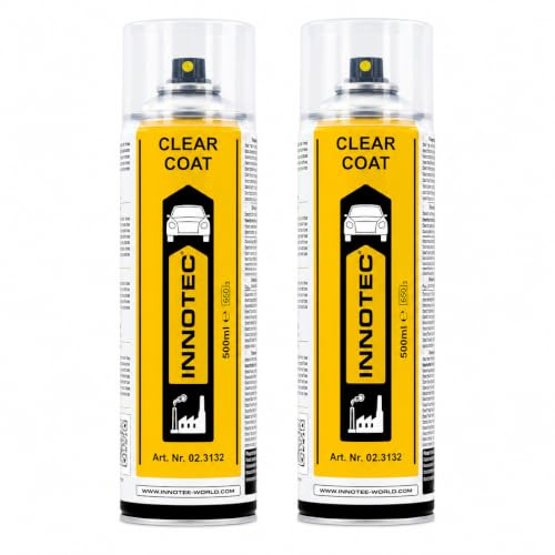 2 Stück Innotec Klarlack Clear Coat - transparent glänzend - für ein glänzendes Finish - zum Fixieren und Schützen der Lackierung - Klarlack Spray - glänzender Autolack - schnelltrocknende - 500ml