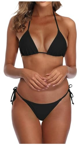 Bikini Damen Set, Badeanzug Damen Sexy, Bikinis Bademode Bikinisets Bikini-Set Brazilian Push Up Schwarz Weiß Pink Triangel Neckholder Teenager Mädchen Schwimmanzug Curvy Badeanzüge