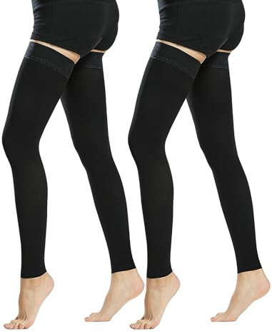 Evolyline 2 pares de medias de compresión médicas para hombre y mujer, 20 – 30 mmHg, clase II muslo largas medias de compresión para viajes en avión Soporte graduado para venas varicosas, Sin pie