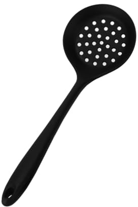 Schiumarola in Silicone Nero, Cucchiaio Forato Grande Capacità | Scolatura di Olio e Ghiaccio, Gancio per Appenderla, Uso in Caffetteria e Ristorante
