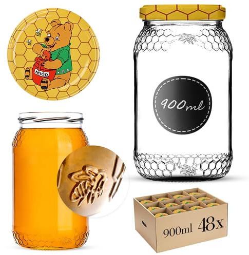 KADAX Lot de 48 grands bocaux en verre 900ml Ø82 – couvercle à vis hermétique, pour conserves, cornichons, légumes lacto-fermentés et confitures maison