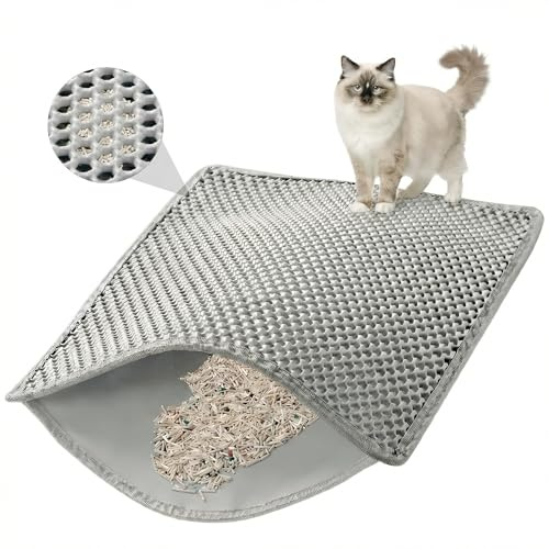 PalNests Tappetino Lettiera Gatto, Universale, Nido d'Ape, Grande Tappetino per Lettiera Gatto, Doppio Strato, Fori Larghi, Materiale EVA Impermeabile e Anti-Urina, Lavabile, 60 X 40 Cm, Grigio