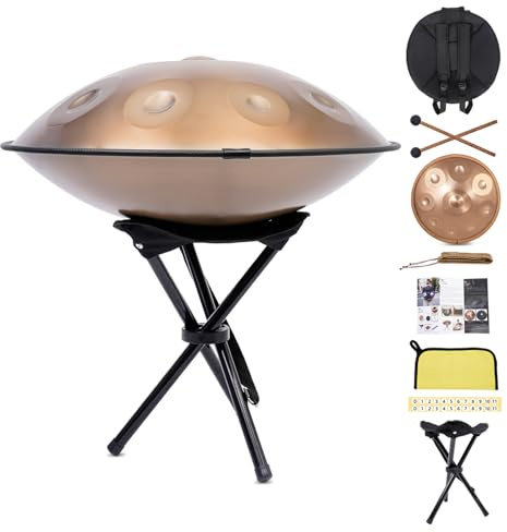 22 Inch Handpan Drum 9 Töne D-Moll 440Hz | Nitrierstahl mit Nanobeschichtung | Handabgestimmtes Komplettset für Soundhealing, Yoga & Live-Performance