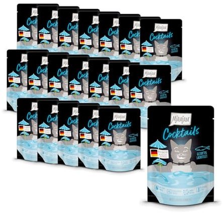 MjAMjAM - Deliziosa bevanda per gatti - Cocktails – Filetto di salmone sfilacciato, Confezione da 20 (20x40), senza cereali