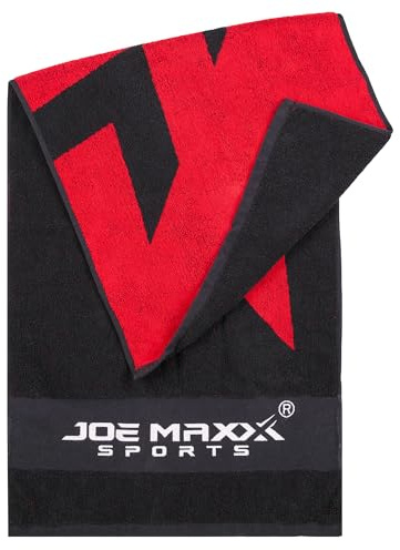 Joe Maxx Sports Toalla – Toalla de fitness 120 x 50 cm, 100% algodón, absorbente, de secado rápido y elegante, ideal para gimnasio, deportes, entrenamiento, sauna y exterior, color negro y rojo