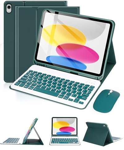 kantaj Étui avec clavier Bluetooth et souris pour iPad A16 11{^>e<^} génération 2025/10{^>e<^} génération 2022 11,9, étui folio amovible avec stylet pour iPad 11/10 génération – disposition