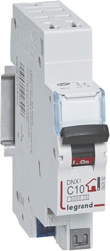 LEGRAND - Disjoncteur Phase + Neutre 230V DNX³ - Pouvoir de Coupure 3000A - 10A Courbe C - Bornes automatiques - 1 Module - Fabriqué En France (Lot de 10)