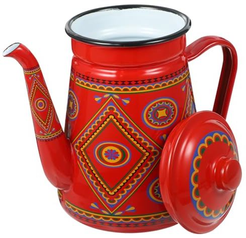 Healifty Caffettiera Smalto Rosso 1,5l Bollitore Vintage Per Tè E Caffè Materiale Smalto Compatibile Stufa Casa Campeggio 1 Pezzo