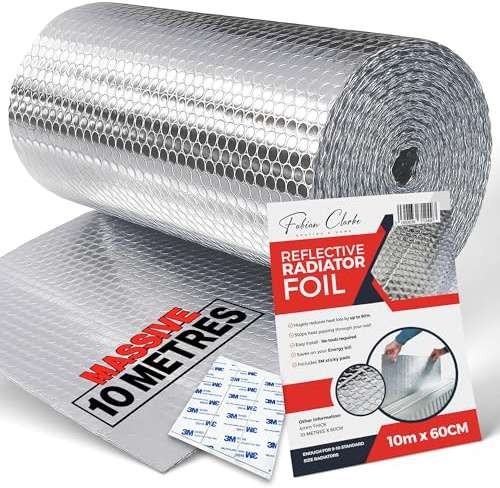 Radiator Foil Reflector Roll 10 Metres – Heat Reflective Insulation Roll Foil Sheet Backing – Thermal Bubble Wrap Energy Saving Radiator Heat Reflector Foil Insulation for Behind Radiators