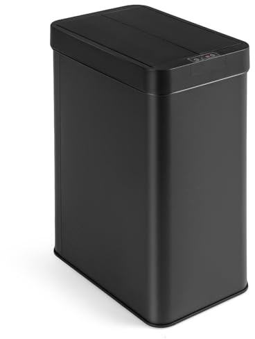 TANGZON 50L Automatic Sensor Kitchen Bin, Stainless Steel Touchless Infrared Motion Waste Bin with Soft Closure Lid, Fingerprint-Proof Smart Trash Can Dustbin for Home Office (Black)