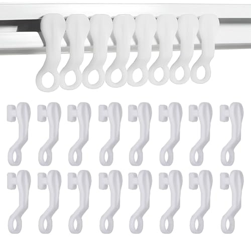 200 White Plastic Sliding Hooks, Curtain Track Hooks for Smooth Gliding, Universal Rail Gliders for Bedroom, Office, RV, Shower Curtains, Wardrobe Organizers