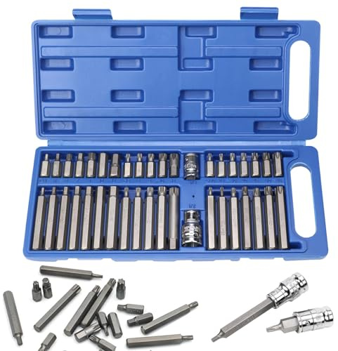 Set di Bussole per Punte a Stella, 40 Pezzi Set di Dadi Multidenti con 1/2, 3/8 Adattatore, Kit di Chiavi a Bussola con Blu Custodia, Include Torx, Esagonali e Spline(H4-H12, T20-T55, M5-M12)