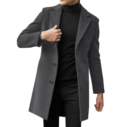 Cappotto a loden da uomo, in lana, invernale, cappotto tradizionale, lunghezza media, cappotto di lana da uomo, cappotto corto alla moda, giacca invernale per lavoro, tempo libero, grigio scuro, M