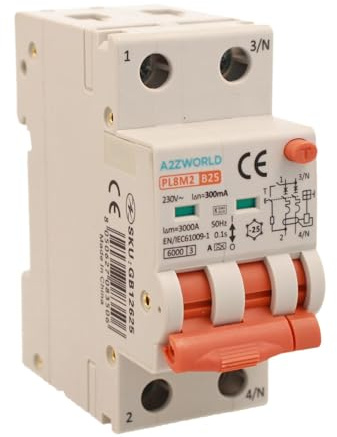 Interruttore Differenziale Magnetotermico Tipo A 300mA 25A B25, Bipolare 2P Reali (NO 1P+N), Curva B 6kA, Doppio Leva con Diagnostica Visiva, 2 Moduli DIN, Serie PL8M2