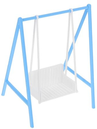 ZUNOXAZ Scale Porch Swing Dollhouse Furniture Accessories Plastic Functional Swing Chair for Doll Playground Outdoor Garden Micro Landscape Decor in Blue and White