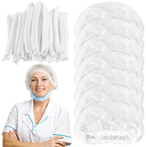Calolin 300 Stück Einweg-Hauben, 21 cm elastische Haarnetze, Einweg-Vlieshauben für Männer und Frauen, Kopfbedeckungsnetze für Gastronomie, Labore, Krankenhäuser, Friseursalons, Küchen