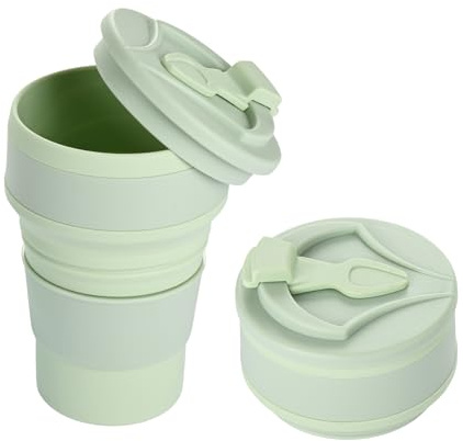 Vaso Plegable Silicona 500ML Taza de Café Plegable Portátil y Reutilizable Taza Vaso de Viaje Con Tapa Hermética Camping Copa Silicona Reutilizable para Picnic Camping Senderismo y Viaje Verde