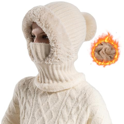 Generisch Sturmhaube Mütze Winter, 2026 Neu Wintermütze für Damen, Plüsch Sturmhaube 3 in 1 Beanie Mütze Warm Strickmütze & Halswärmer Sets