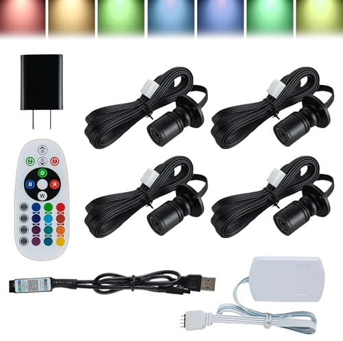 GAOUTO 4 Stück LED Einbaustrahler Mini spot, 1W 180° Spotlichter für den Innenbereich mit Fernbedienung Bluetooth, RGB Aluminium LED Scheinwerfer, Bilder Beleuchtung für Flur Geschäfte Schmuckschrank