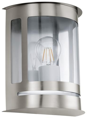EGLO vägglampa utomhus Daril, utomhusbelysning | ytterlampa i rostfritt stål och klar plast, utomhuslampa med E27-sockel, IP44 skyddsklass
