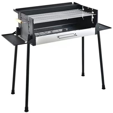 Barbecue a carbonella regolabile per esterni, antivento, con 3 pannelli portaoggetti per patio, terrazza e picnic, perfetto per cucinare all'aperto e feste barbecue