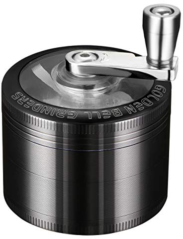 LIHAO 2”(5cm) Grinder Moulin à Herbes Épices en Zinc Alliage en 4 Pièces avec Manivelle - Noir