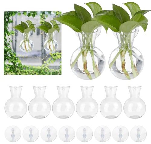 DOODLREAM 8 PCS Window Hanging Propagation Stations with Suction Cups | Plastic Water Planting Vases, Window Wall Hanging Hydroponic Plant Terrariums for Pothos Ivy Herbs, Indoor Home Garden Decor