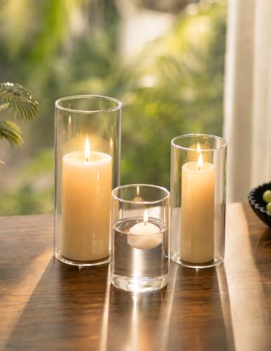 Romadedi Vindljus, glas, glascylindrar för bordsdekoration: uppsättning av 3 förbättrade tjocka vindljus, ljushållare för ljus, bröllop, glasvas, cylinder för vardagsrum, dekoration, utomhus, balkong