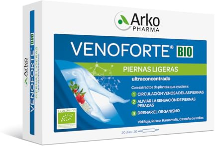 Arkopharma Venoforte – kosttillskott för trötta ben – med röd vin, rysk och hästkastanj – 100 % vegetabiliskt ursprung – 20 drickbara ampuller