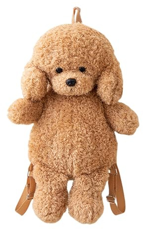 Plüschtier-Rucksack - 35 cm PP-Baumwolle Samt | Hundetasche | Realistischer Plüschrucksack für Hunde Für Frauen Und Mädchen, Verstellbare Und Niedliche Kindertasche Für Schule, Reisen, Khaki,