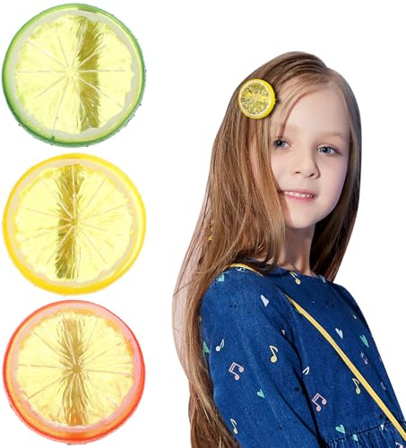 Hoement 3 Pièces Pinces à Cheveux en Tranches de Citron Créatives en Plastique pour Filles, Accessoires Portables et Confortables pour Anniversaires et Banquets