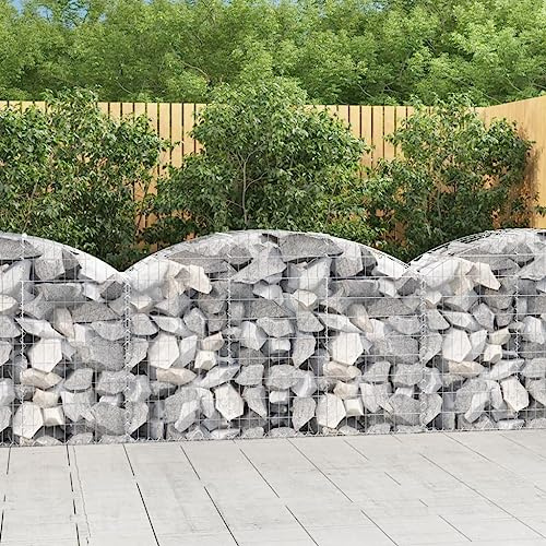 Arched Gabion Basket, Galvanised Iron, Garden Barrier, Silver, 150 x 50 x 80/100 cm