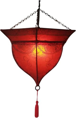 Guru-Shop Henna - Lmpara de Techo de Cuero/lmpara de Techo Mali, Rojo, Color: Rojo, 34x41x41 cm, Lmparas de Techo Orientales