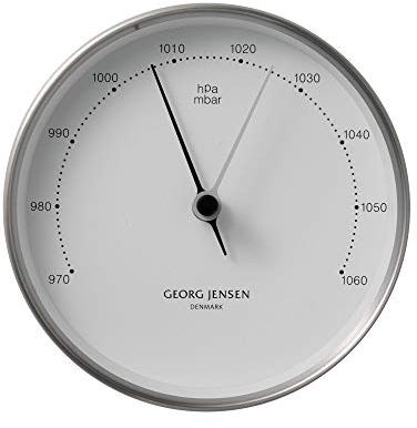 Georg Jensen Koppel Barometer 10 cm, Edelstahl mit weißem Ziffernblatt