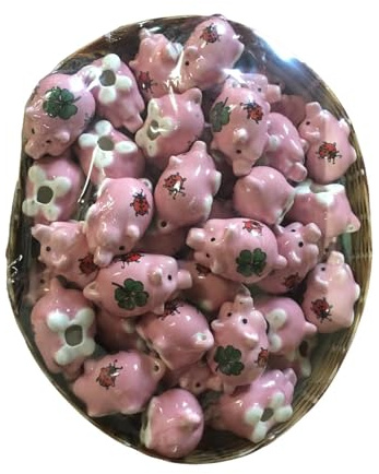 iapyx® 60 Stück Glücksschweinchen Glücksbringer aus Porzellan Glücksklee Glückskäfer Marienkäfer Weihnachtsdeko Christbaumschmuck Silvesterdeko Neujahr Hochzeit Jubiläum Give Away