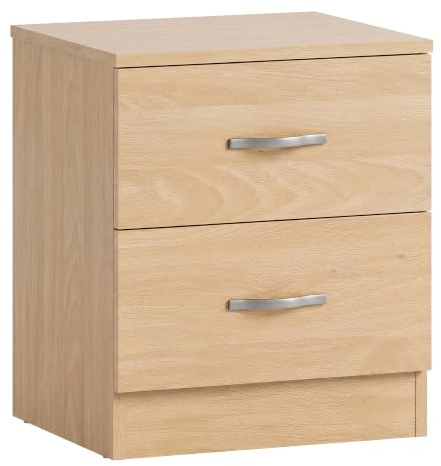 Vida Designs Pino Comodino, 2 cassetti con Maniglie in Metallo e corridori, Sistema Unico con Guide, Riano mobili per Camera da Letto